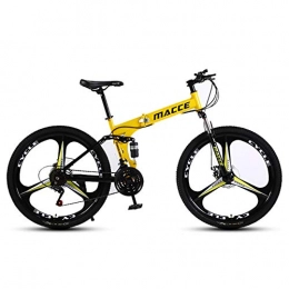 ZWW Folding Bike ZWW Adult Folding Mountain Bike, 26In 27-Speed Outdoor Full Suspension Disc Brake Unisex Portable Off-Road Carbon Steel Bicyle Suitable for Commuting / Travel, Yellow