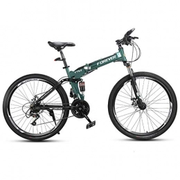ZWW Bike ZWW Folding Mountain Bike, Portable 26In 24-Speed High Carbon Steel Adult / Teenager Off-Road Bicycle with Shock Absorption System - Commuting / Travel / Sports Fitness, green