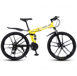 ZXCY Folding Bike ZXCY 21 Speed Foldable Bicycle Mountain Bike Ideal for School And Work High Carbon Steel Bikes with Dual Disc Brakes And Shock Absorber, Yellow
