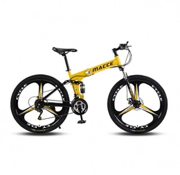 ZXCY Folding Bike ZXCY 24 Speed Adult Mountain Foldable Bicycle 26 Inch Mountaintrail Bike High Carbon Steel Bicycle Full Suspension MTB with Dual Disc Brakes Road Bike for Men Women, Yellow