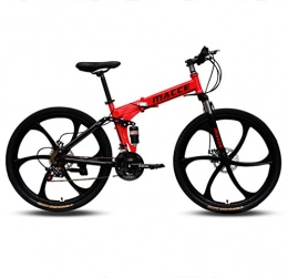 ZXCY Folding Bike ZXCY 27 Speed Mountain Bike Ideal for School Work Foldable Bicycle with Dual Disc Brakes And 26 Inch Weels Adult Road Bike Portable High Carbon Steel Bikes, Red