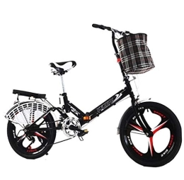 ZXCY Bike ZXCY Folding Bikes 20 Inch Mini Portable Student Folding Bike for Men Women Lightweight Foldable Bicycle with Bell Lock And Basket Outdoor Leisure Bicycle, Black