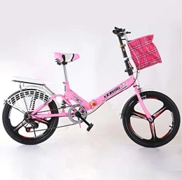 ZXCY Folding Bike ZXCY Folding Bikes 20 Inch Mini Portable Student Folding Bike for Men Women Lightweight Foldable Bicycle with Bell Lock And Basket Outdoor Leisure Bicycle, Pink