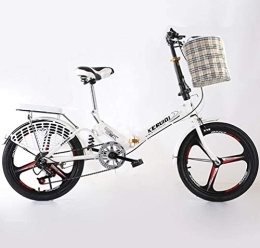 ZXCY Folding Bike ZXCY Folding Bikes 20 Inch Mini Portable Student Folding Bike for Men Women Lightweight Foldable Bicycle with Bell Lock And Basket Outdoor Leisure Bicycle, White