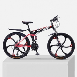 ZXCY Folding Bike ZXCY MTB Racing Bicycle 21 Speed Foldable Mountain Bike with 6 Cutter Wheel Outdoor Cycling 24 Inches Carbon Steel Bicycle, Red