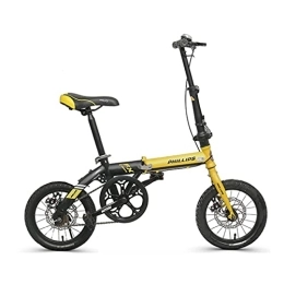 ZXQZ Folding Bike ZXQZ 14 Inch Folding Bike, Women's Single Speed Disc Brake Bicycle with Basket, Cup Holder, for Children Student Adult (Color : Yellow)