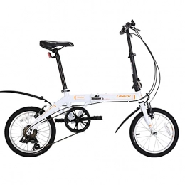 ZXQZ Bike ZXQZ 16-inch Folding Bike, 6 Speed Bicycles with Bilateral Folding Pedals High Carbon Steel Frame, for Student Car / Transport To Work (Color : White)