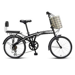 ZXQZ Bike ZXQZ 20-inch Bicycle, Unisex 7-speed Folding Commuter Bike with Basket and Back Seat, Essential for The Car Trunk (Color : Black)