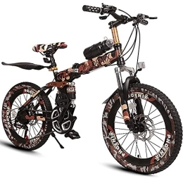 ZXQZ Folding Bike ZXQZ 20-inch Hardtail Mountain Bikes, 6-7-8-9-10-11-12 Years Old Student Folding Road Bicycle with Dual Disc Brakes, 21 Speeds, for Birthdays Children's Day (Color : Brown)