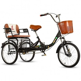 Zyy Folding Bike zyy 1 Speed 3-Wheel Adult Trike Bike 20" Foldable Tricycle with Basket for Adults Cargo Trike Cruiser with Adjustable Cruiser Bike Seat Brake System Cruiser Bicycles Large Size Basket (Color : Black)
