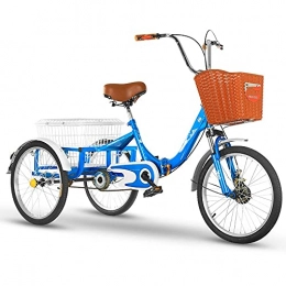 Zyy Bike zyy Adult Folding Tricycles with 20" Big Wheels Large Front 1 Speed with Low Step-Through Men's Women's Bike W / Cargo Basket with Adjustable Cruiser Bike Seat (Color : Blue)
