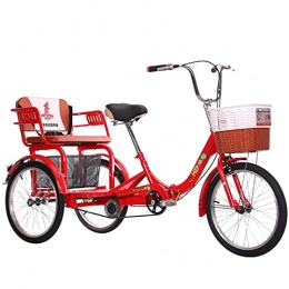 Zyy Folding Bike zyy Adult Three Wheel Tricycle 20-Inch Foldable Tricycle with Basket for Adults Cargo Cruiser Trike Bike Adult Mountain Tricycle Three Wheel Cruiser Bike (Color : Red)
