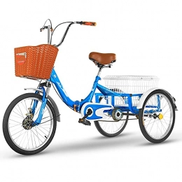 Zyy Bike zyy Adult Three Wheel Tricycle Single Speed Hybrid 20 Inch 3 Wheel Bikes Shock-absorbing Double-brake Foldable Tricycle with Basket for Adults with Shopping Basket for Seniors W / Cargo Basket