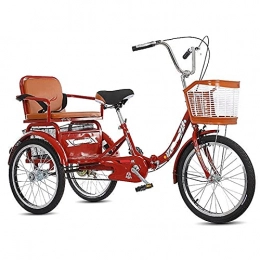 Zyy Folding Bike zyy Adult Three Wheel Tricycle Single Speed Hybrid 20-Inch Cargo Cruiser Trike Bike Foldable Tricycle with Basket for Adults for Recreation Shopping Exercise for Men and Women (Color : Red)