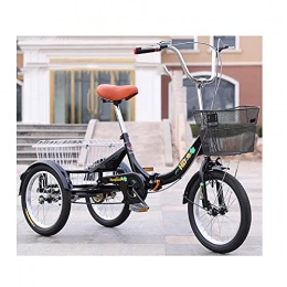 Zyy Bike zyy Adult Three Wheel Tricycle Single Speed Hybrid Cargo 16 Inch Bicycles Foldable Tricycle with Basket for Adults with Cargo Basket for Shopping with Shopping Basket for Seniors Black