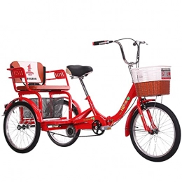 Zyy Folding Bike zyy Adult Tricycle 1 Speed 3-Wheel Foldable Tricycle with Basket for Adults Three Wheel Cruiser Bike for Women Men for Shopping or Dogs Dustproof Bag Exercise Bicycle (Color : Red)