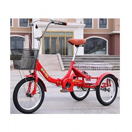 Zyy Folding Bike zyy Adult Tricycle 1 Speed 3 Wheel Trike Bike Cruiser with 16" Big Wheels Front Foldable Tricycle with Basket for Adults for Seniors with Shopping Basket Exercise Men's Women's Tricycles Red