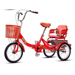 Zyy Folding Bike zyy Adult Tricycle 1 Speed Size Cruise Bike 16 inch Adjustable Trike Foldable Tricycle with Basket for Adults for Recreation Shopping Exercise for Men, Women, Seniors (Color : Red)