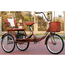 Zyy Folding Bike zyy Adult Tricycle Bike 20-Inch Large Size Basket Three Wheel Bikes 1 Speed Foldable Tricycle With Basket for Adults for Recreation Shopping Picnics Exercise Men's Women's Bike (Color : Brown)