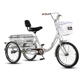 Zyy Bike zyy Adult Tricycle Foldable Bike Large Basket Cargo Basket 1 Speed Adult Trikes Bicycles Cruise Trike with Shopping Basket for Seniors, Women, Men for Shopping W / Installation Tools (Color : Silver)