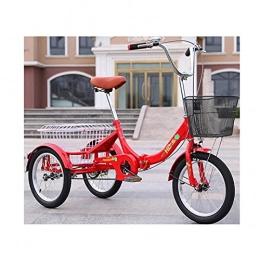Zyy Folding Bike zyy Adult Tricycle with 16" Big Wheels Front 1 Speed Size Cruise Bike Foldable Tricycle with Basket for Adults for Recreation, Shopping, Picnics Exercise W / Cargo Basket Women Men Seniors Red