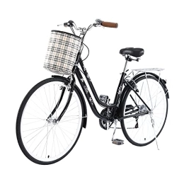 Bonnlo 26" Wheel Adult Cruiser Bike With Thickened High-carbon Steel Frame, 7 Speed Retro Commuter Hybrid Bike With Mirror & Canvas Front Basket, Rear Rack, Front & Rear Fender, Black