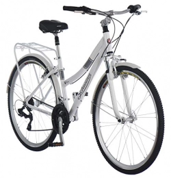 Schwinn Hybrid Bike Schwinn Discover Hybrid Bike, Featuring 16-Inch / Small Aluminum Step-Through Frame with 21-Speed Drivetrain, Front and Rear Fenders, Rear Cargo Rack, and Kick-Stand, with 700c / 28-Inch Wheels, White