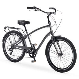 sixthreezero Bike sixthreezero EVRYjourney Men's 7-Speed Sports Hybrid Alloy Cruiser Bicycle, Matte Grey w / Black Seat / Grips, 26" Wheels / 19 Frame