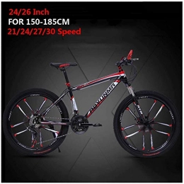 Shirrwoy Bike 24 / 26 inch Mountain Bikes, Double Disc Brake High Carbon Steel Mountain Bike, with Front Suspension Adjustable Seat, 21 / 24 / 27 / 30 Speed For Adult, 24 Inch, 21 speed
