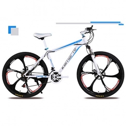 FJW  24 inch 6-Spoke Wheels Hardtail Mountain Bike High-carbon Steel Frame MTB Bike 24 / 24 / 27 Speeds with Disc Brakes and Suspension Fork, Blue, 27Speed