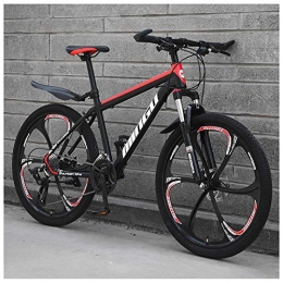 Wghz Mountain Bike 24 Inch Mountain Bikes, Mens Women Carbon Steel Bicycle, 30-Speed Drivetrain All Terrain Mountain Bike with Dual Disc Brake, 21Vitesses, Black Red 6 Spoke
