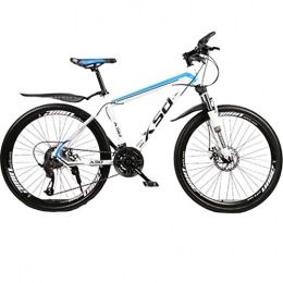 BNMKL Mountain Bike 24Inch / 26Inch Mountain Bike, Road Outroad Bicycle, 30-Speed Student Shock Absorption Mountain Bicycle High Carbon Steel Frame Spoke Wheel Suspension Fork, White Blue, 24 Inch