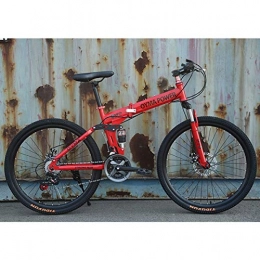 WZB Bike 26" / 26inch Folding Mountain Bike, 21 / 24 / 27 speed, Unisex, Steel Frame Spoke wheel Integrated Wheel, Premium Full Suspension, Red, 21speed