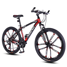 FXMJ Mountain Bike 26 in Mountain Bike for Adults, 27 Speed MTB Bike Double Disc Brake Bicycles, Outdoor Racing Cycling, High Carbon Steel Frame (Red)