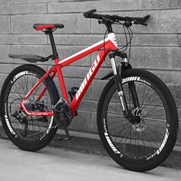 BNMKL Bike 26-Inch 21 24 27-Speed Men's Mountain Bike, High-Carbon Steel Hard-Tail Mountain Bike, Adult Bike MTB ​​Gears Dual Disc Brakes, Red, 26 Inch 27 Speed