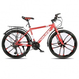 Byjia Bike 26 Inch 21 Speed Bicycle, Full Suspension ​​Gears Dual Disc Brakes Adult Mountain Bicycle, High Carbon Steel Outdoors Road Bike, Red, 26 inch
