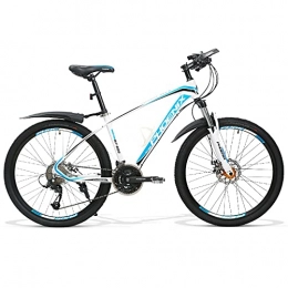 26 Inch 27 Speed Mountain Bike With Lockable Suspension Fork,Adult Mountain Bike With Dual Disc Brake,Aluminum Alloy Frame Outdoor Bikes City Commuter Bike With Adjustable Seat(Color:White blue)