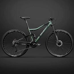  Bike 26 Inch Bicycle Frame Full Suspension Mountain Bike, Double Shock Absorption Bicycle Mechanical Disc Brakes Frame (Green 27 Speeds)