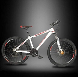 LaKoos Bike 26-inch city mountain bike with dual disc brakes, adult mountain bike, hard tail bike with adjustable seat, thick carbon steel frame, spoke wheels-White_Red