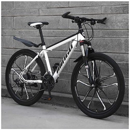 FHKBK Bike 26 Inch Men's Mountain Bikes, High-carbon Steel Hardtail Mountain Bike, Mountain Bicycle with Front Suspension & Adjustable Seat, Dual Disc Brake, 24 speed, White 10 Spokes