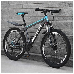 FHKBK Bike 26 Inch Men's Mountain Bikes, High-carbon Steel Hardtail Mountain Bike, Mountain Bicycle with Front Suspension & Adjustable Seat, Dual Disc Brake, 30 speed, Gray Blue Spokes