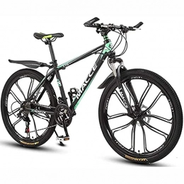 KOSFA Bike 26 Inch Mountain Bike for Adult Mens Womens Bicycle MTB 21 / 24 / 27 Speeds Lightweight Carbon Steel Frame with Front Suspension, Green, 24 Speed