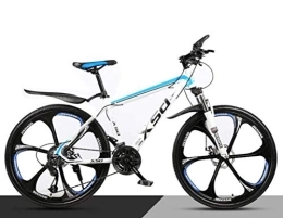 WJSW Mountain Bike 26 Inch Mountain Bike High-carbon Steel City Road Bicycle, Sports Leisure Mens MTB (Color : White blue, Size : 24 speed)