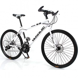 BNMKL Bike 26 Inch Mountain Bike High Carbon Steel Frame 21 / 24 / 27 / 30 Speed Bicycle, Spoke Wheel, Dual Disc Brakes, MTB Bikes for Men / Women, White, 24 Speed
