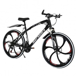 CXSMKP Mountain Bike 26 Inch Mountain Bike with Front Suspension, Dual Disc Brake, 21 Speed Mens Bikes MTB, High Carbon Steel Adult Bicycle, Black