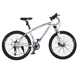 Dsrgwe Bike 26inch Mountain Bike, Aluminium Alloy Bicycles, 17" Frame, Double Disc Brake and Front Suspension, 27 Speed (Color : White+purple)