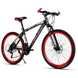 Dsrgwe Bike 26inch Mountain Bike, Steel Frame Hard-tail Bicycles, 17inch Frame, Dual Disc Brake and Front Suspension (Color : Black+Red, Size : 27 Speed)