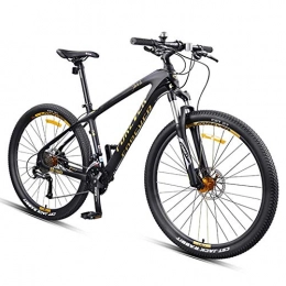 DJYD Mountain Bike 27.5 Inch Mountain Bikes, Carbon Fiber Frame Dual-Suspension Mountain Bike, Disc Brakes All Terrain Unisex Mountain Bicycle, Gold, 27 Speed FDWFN