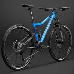  Mountain Bike 29 Inch Bicycle Frame Full Suspension Mountain Bike, Double Shock Absorption Bicycle Mechanical Disc Brakes Frame (Blue 27 Speeds)
