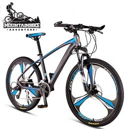 FHKBK Bike 33 Speed Mountain Bikes with Front Suspension for Men / Women, Adults Boys / Girls Anti-Slip Hardtail Mountain Trail Bicycle, Hydraulic Disc Brake & Adjustable Seat, Gray Blue 3 Spokes, 27.5 Inch